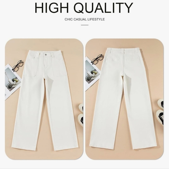 Women's White Wide-Leg Jeans - Picture 5 of 16
